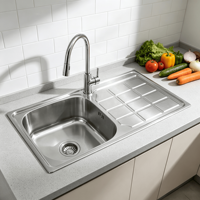 Évier de cuisine en acier inoxydable à cuve unique à poser sur le comptoir avec égouttoir, pour appartement, taille 900*500mm