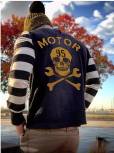 Alta qualità di personalizzazione pesante ricamo stampa Jumper manica lunga t-shirt con colore a righe camicie <span class=keywords><strong>moto</strong></span> - Product Image 3