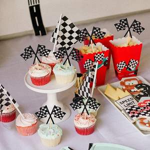Adornos para Cupcakes con Bandera de Carreras a Cuadros, Decoración con Brillantina Negra para Cupcakes con Bandera de Meta de Carreras, para Fiestas de Cumpleaños con Temática de Carreras - Product Image 5