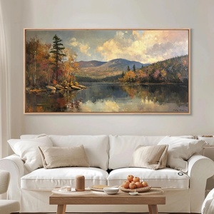 Peinture murale abstraite esthétique, paysage français panoramique de montagnes avec lac, peinture à l'huile sur toile pour la maison et la galerie - Product Image 3