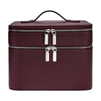 Sac de rangement pour maquillage à double couche, grande capacité, étui à cosmétiques en PU avec plusieurs compartiments