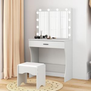 Toeletta con Specchio e Lampada, Nera, Misura Media, Installazione su Piano, Toeletta con Sgabello, per Camera da Letto - Product Image 3