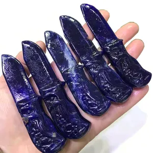 Folk Craft Natuurlijke Blauw-Veins Stone Handcarved Dolk Healing Kristallen Blauw-Veins Stone Mes