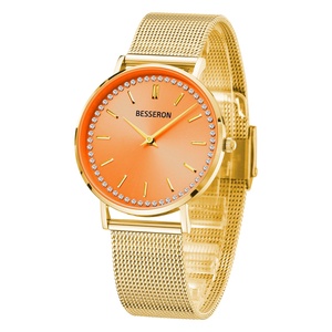 Reloj de Cuarzo para Mujer OEM, Acero Inoxidable, Fábrica China, Elegante Correa de Malla Dorada, Esfera de Cristal de Zafiro, Regalo para Damas en Cualquier Ocasión - Product Image 1