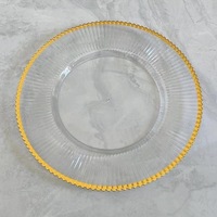 Assiettes rondes en plastique transparent de luxe de 33 cm avec bord doré, assiettes à dîner en verre pour la décoration de mariage