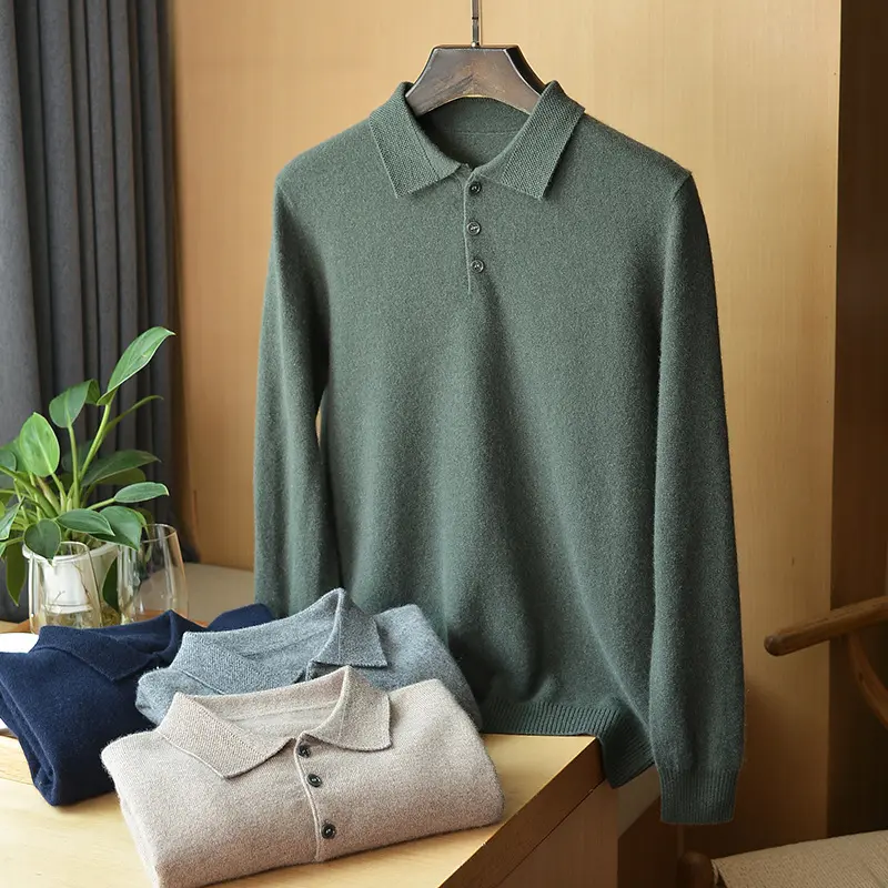 Mens Plain Knit Drop Shipping Polo Pure Cashmere Sweater