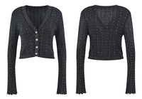 AIMEISI Élégant Femme Décontracté Élégant Diamant Laine Sans Manches Robe Tricot Tops Cardigan Deux Pièces Ensembles pour Femmes