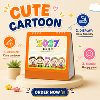 Calendrier de bureau mignon en gros 2027, calendrier de table de dessin animé pour l'école, le bureau et les cadeaux, programmes de vente en gros pour les acheteurs en vrac