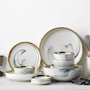 7 PCS de lujo China de hueso, plato de cena ensalada de arroz fideos de platos de sopa de vajilla de porcelana conjuntos - Product Image 4