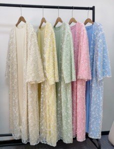 <span class=keywords><strong>Abbigliamento</strong></span> Islamico Tradizionale di Lusso Personalizzato per Donne, Set di 2 Pezzi con Perline e Paillettes, Abaya Aperta da <span class=keywords><strong>Donna</strong></span> all'Ingrosso - Product Image 6