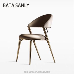 เก้าอี้รับประทานอาหารสแตนเลสสตีลขาสีทองหรูหราสไตล์โมเดิร์นหุ้มหนังสีเทาและสีทองสำหรับร้านอาหารของโรงแรม - Product Image 2