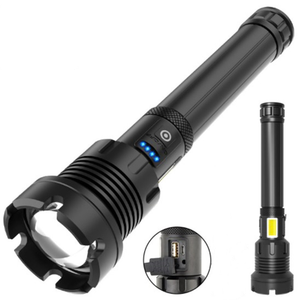 <span class=keywords><strong>Lampe</strong></span> torche tactique puissante rechargeable par USB, <span class=keywords><strong>90000</strong></span> <span class=keywords><strong>lumens</strong></span>, en alliage d'aluminium, batterie 10000 mAh, haute puissance, LED P90, indice <span class=keywords><strong>de</strong></span> protection IP65, 381 g - Product Image 1
