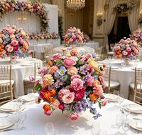 Arrangements de fleurs artificielles, centres de table pompons pour mariage, fleurs au toucher réel, décoration d'événements, fleurs de mariage