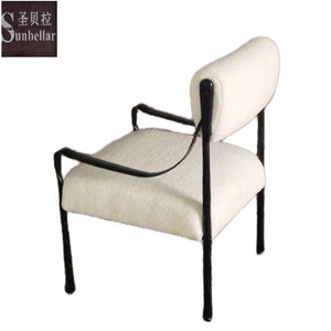 New Design Custom Made <strong>Cream</strong> Teddy Fabric <strong>Dining</strong> <strong>Chair</strong> High Quality <strong>Black</strong> Metal Forged Iron Frame <strong>Dining</strong> Room Dinning <strong>Chairs</strong> - Product Image 3