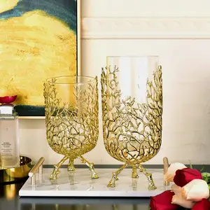 Logam Vas Cahaya Mewah Kerajinan Logam Penyiangan Vas Bunga Boutique Floreros Dorados Ruang Tamu Modern Decoratve Logam Vas