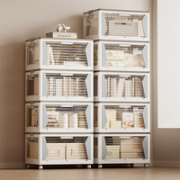 Boîte de rangement multifonctionnelle à 5 compartiments, pliable et empilable, grande capacité, avec roulettes, armoire de rangement mobile