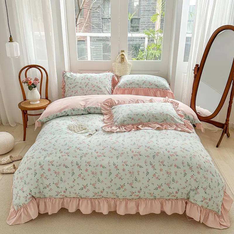 Wholesale Private Label Traditional Korean Lace Bedding Set Custom Newborn Bedding Organic Cotton Jersey Knit Sheets Set