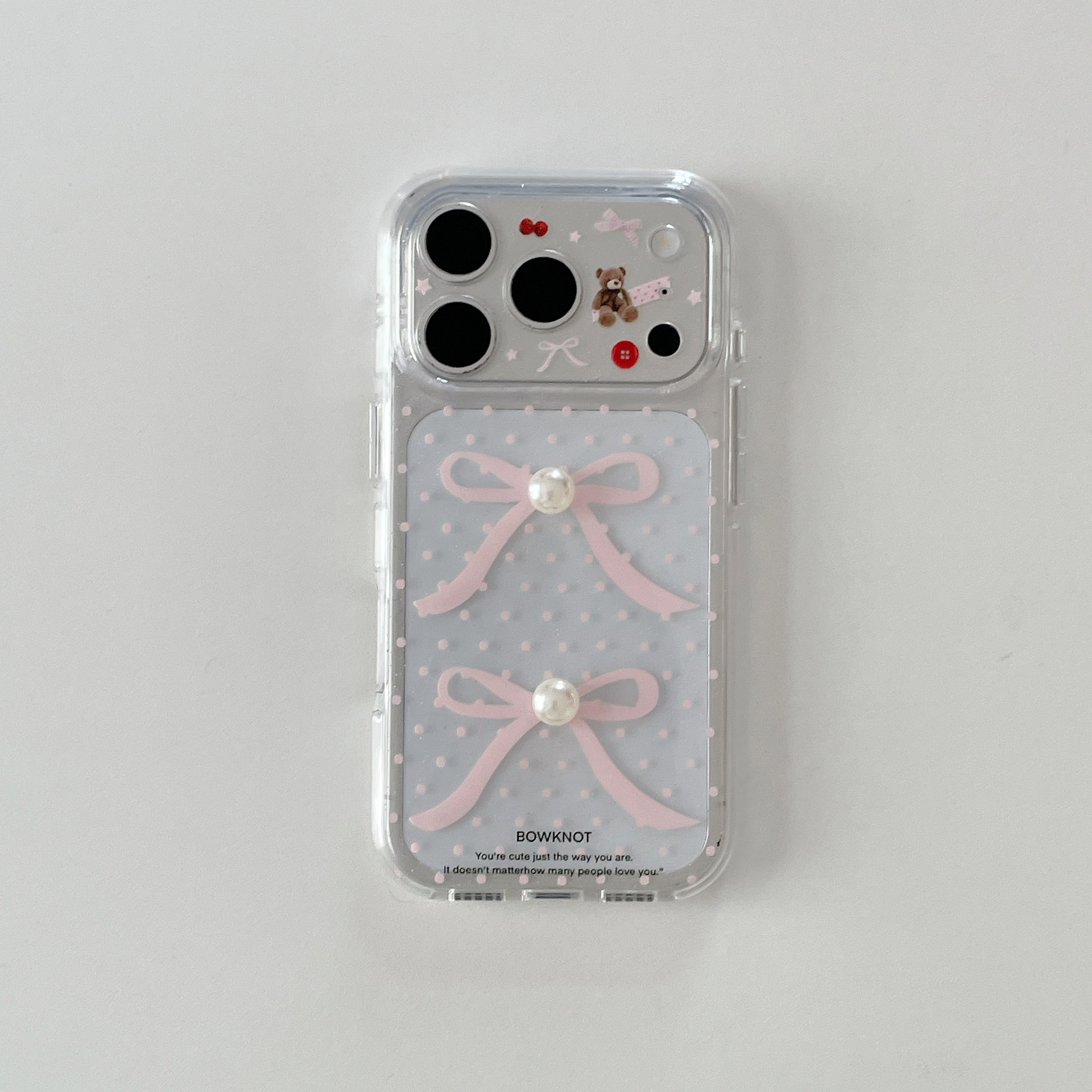 Pink dot bow 3D pearl