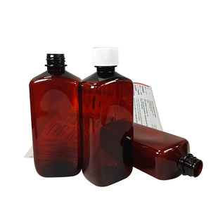 Bouteille ronde transparente de 16 oz (473 ml) en PET ambré avec étiquette bleue - 28/400 mm, bouchon à vis blanc, nouvelle marque, utilisation quotidienne - Product Image 1