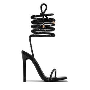 Square Toe Rhinestone Lace Up High Heel <b>Sandals</b> Women Ankle Strappy Stiletto Shoes For <b>Evening</b> Event - Product Image 4