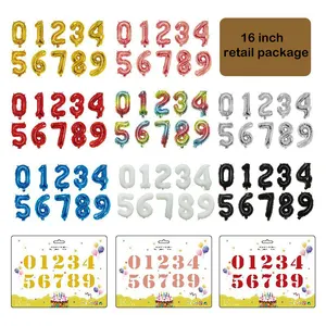 16インチ0-9小売パッケージフォイル番号バルーンセット紙カードパッキングレターフォイルバルーン