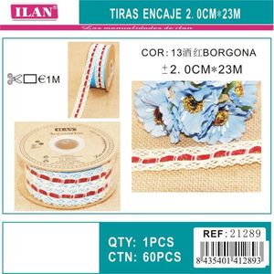 Nastro in pizzo Iln 2 cm x 23 m con motivo rosso e bianco per decorazioni artigianali - Product Image 3