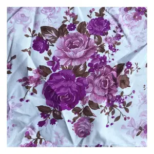 印花紫色大花斜纹纺织材料织物超细纤维100涤纶织物用于制作床单