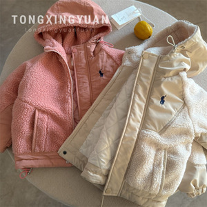 Boys Lamb Fleece Hooded Cotton Padded Coat Thickened Warm Windproof Winter Outerwear For Kids - Product Image 2