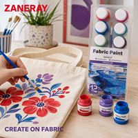 Peinture textile douce facile à appliquer en 12 couleurs pour vêtements, à appliquer au pinceau, fournitures artistiques emballées dans un sac en tissu pour l'art sur chaussettes et les projets d'artisanat