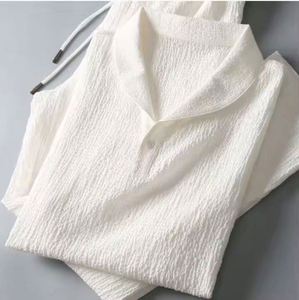 Trajes de Verano Casuales de 2 Piezas para Hombre, Transpirables, de Punto Satinado, Camiseta de Manga Corta + Pantalones Largos, Cuello Polo de Color Sólido con Botones - Product Image 2