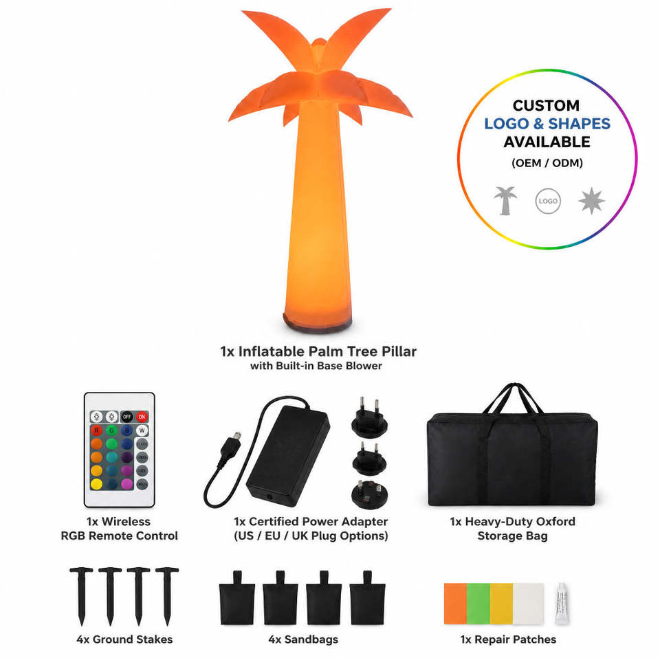 RGB Inflatable Palm Tree LED Pillar Light Polyester Advertising Display ...