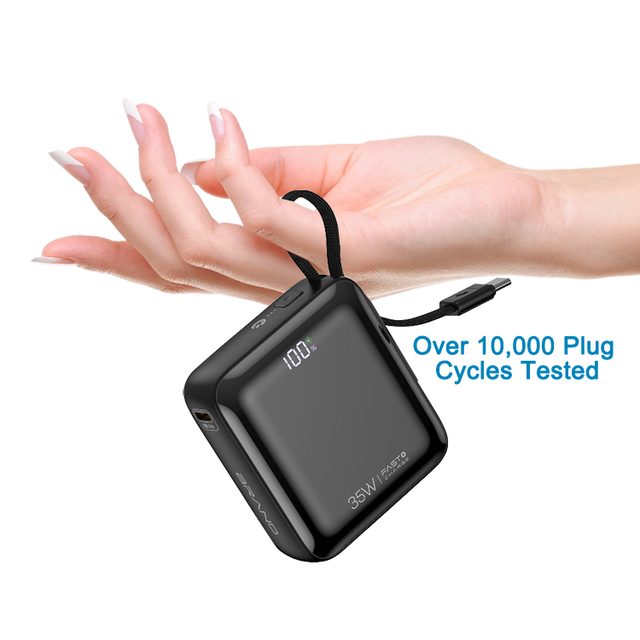 Factory Customized 35W Built-In Cable Mobile Charger Portable LCD Digital Mini Wholesale PD Fast Charging 10000mAh Power Bank