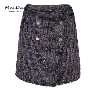 MEIDAO-030179 Tweed Noir Nouveau Look Dames Maje Courte Ajustée Taille Haute Mini Jupe