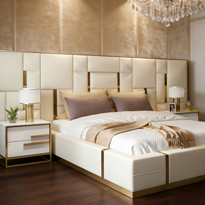 Lit de luxe en bois massif de style européen pour hôtel, couleur marron simple, noir, véritable lit en cuir italien de luxe moderne, taille king - Product Image 2