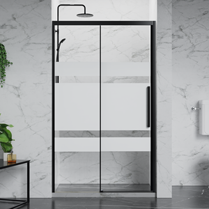 Vidrio de marco de aluminio negro de diseño moderno de ducha con puerta corredera de rayas blancas - Product Image 2