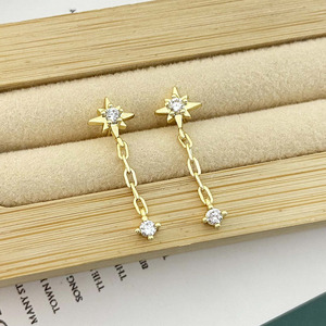 Korean Trendy 18K Gold Plated Cubic Zirconia Long Tassel Dangle Star <b>Stud</b> <b>Earrings</b> for Women - Product Image 4