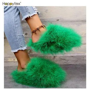2022 Factory Big Real struzzo Furry Feather Fur Winter Fluffy Bedroom pantofole per le donne Fashion For House Home Outdoor