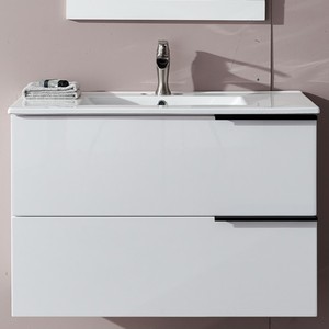 Modern White <b>Floating</b> Bathroom Vanity with Sink Mirror Wall Mounted two Drawers Cabinet - Product Image 2