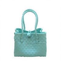 Sac fourre-tout en plastique tressé fait main écologique, résistant à l'eau, pour la plage et le shopping, sac à main artisanal durable