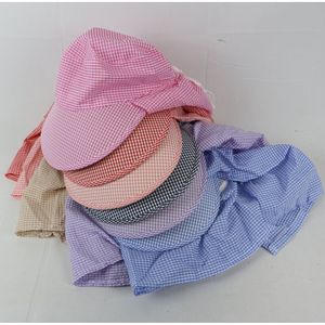 Sombrero unisex de algodón con ala ancha y cubierta facial, protección solar a cuadros rosa para trabajo al aire libre, primavera y otoño - Product Image 5