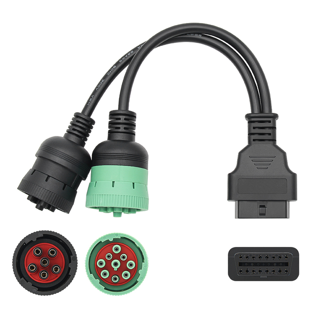 J1939 Compatible for Deutsch 9PIN Truck Adapter J1708 6PIN Connector to OBD2 16PIN Connector Cable