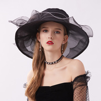 Tocado de ala ancha de estilo occidental para mujer, tocado para Iglesia Kentucky Derby para té, vestido de novia, sombrero de boda de fiesta de malla de Organza