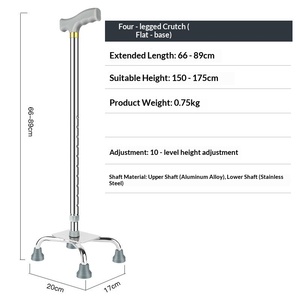 Canne de marche antidérapante à quatre pieds pour personnes âgées, en alliage d'aluminium épaissi et renforcé, béquille télescopique - Product Image 1