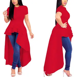 Womens Casual Shirt Dress High Low Irregular Hem Ruched Blouse Asymmetrical Peplum Long Tunic Tops with Cocktail