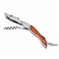 FSE Tire-bouchon ouvre-bouteille 3-en-1 Clé à vin en acier inoxydable avec coupe-feuille Ouvre-bouteille de bière Ouvre-bouteille en bois Tire-bouchon