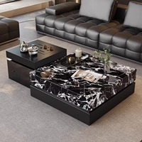 Table basse moderne minimaliste de luxe en pierre frittée écologique, aspect marbre, avec base en métal, pour salon