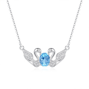 Collar Minimalista de Plata de Ley 925 con Topacio Azul en Forma de Cisne, Corte Ovalado de 6*8mm, Piedra Natural, Resistente al Deslustre y al Agua - Product Image 1