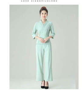 Vêtements de travail pour le personnel des salons de beauté en coton à col en V, uniformes pour les travailleurs de bain et de massage, uniformes de spa - Product Image 5