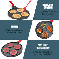 Marmite à oeufs ronde à 4 trous de haute qualité Ensembles d'ustensiles de cuisine en aluminium antiadhésif Poêle à crêpes à gaufres en métal