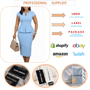 Vestido de Verano Elegante para Mujer, Modelo J669, Cintura Alta, Manga Corta, Cuello en V, con Volantes, Estilo Africano, para Oficina - Product Image 3